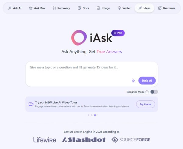 iAsk Pro – Best ChatGPT Alternative with Live AI Video Tutor | Only $15/Year